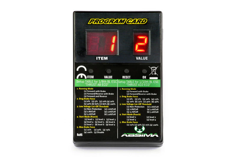 Absima Carte de Programmation Thrust BL Eco 1/10 et 1/8 2110041 - Image 2