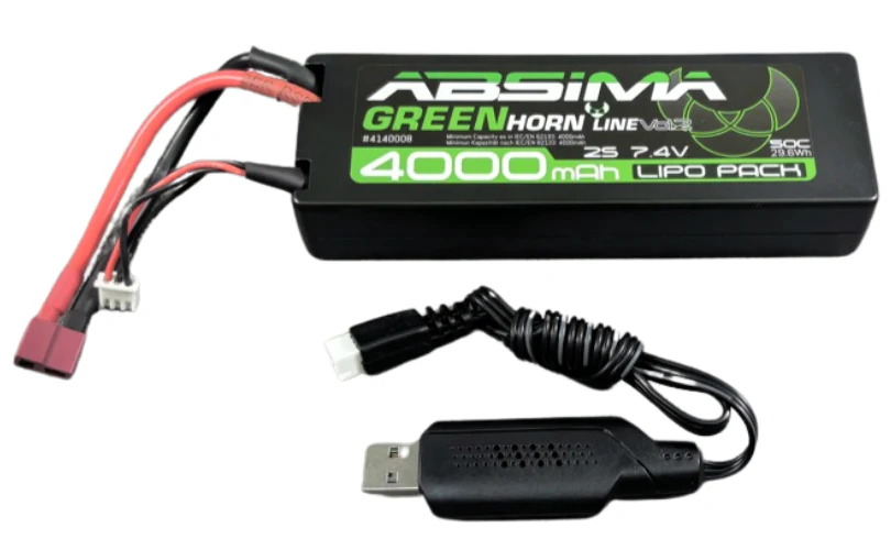 Absima Combo Batterie Lipo 7.4V 4000mAh 50C Dean + Chargeur USB 4200030