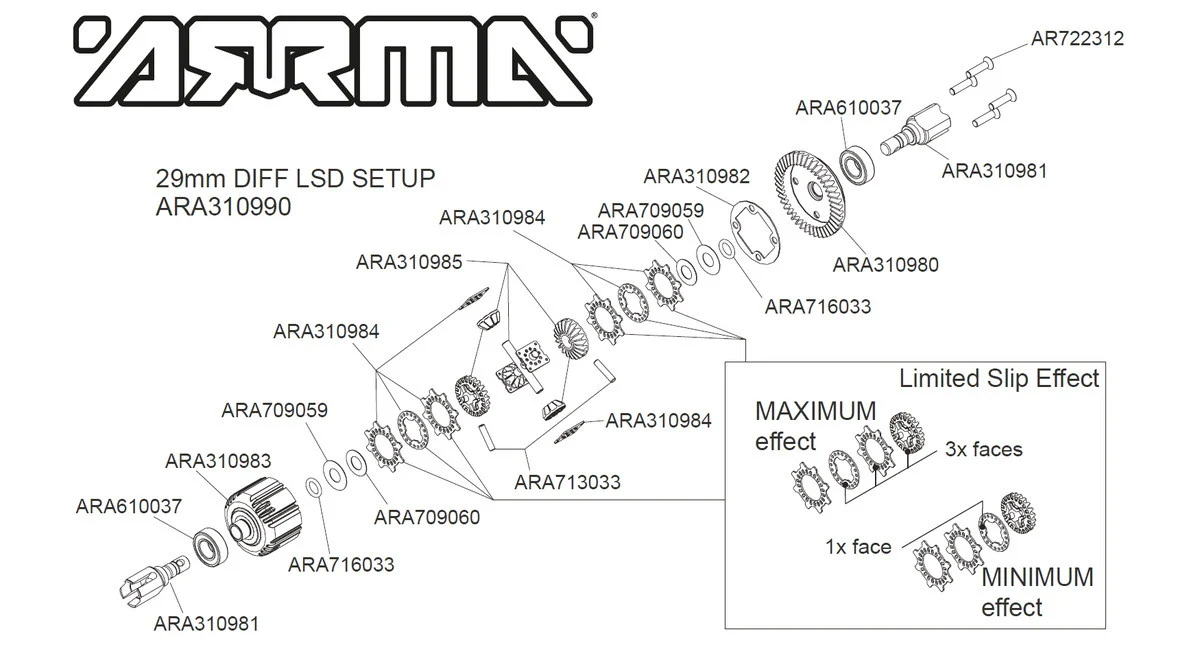 Arrma Différentiel Complet à Glissement Limité AV ou AR EXB ARA310990 - Image 2