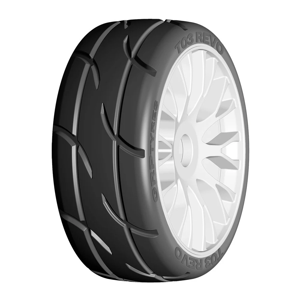 GRP Pneus X-Tech 1/8 GT T03 Revo + Jantes Rigid Blanches (x2) GTJ03