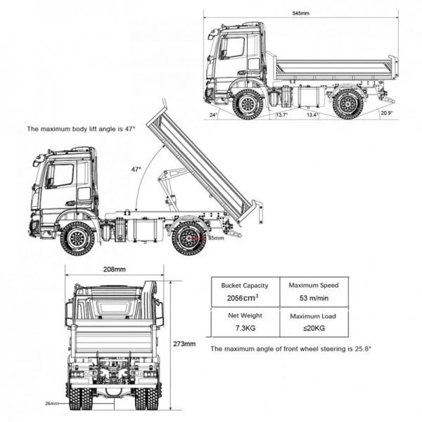 Huina Camion Benne Hydraulique Aluminium 2.4ghz RTR CY3362 - Image 7