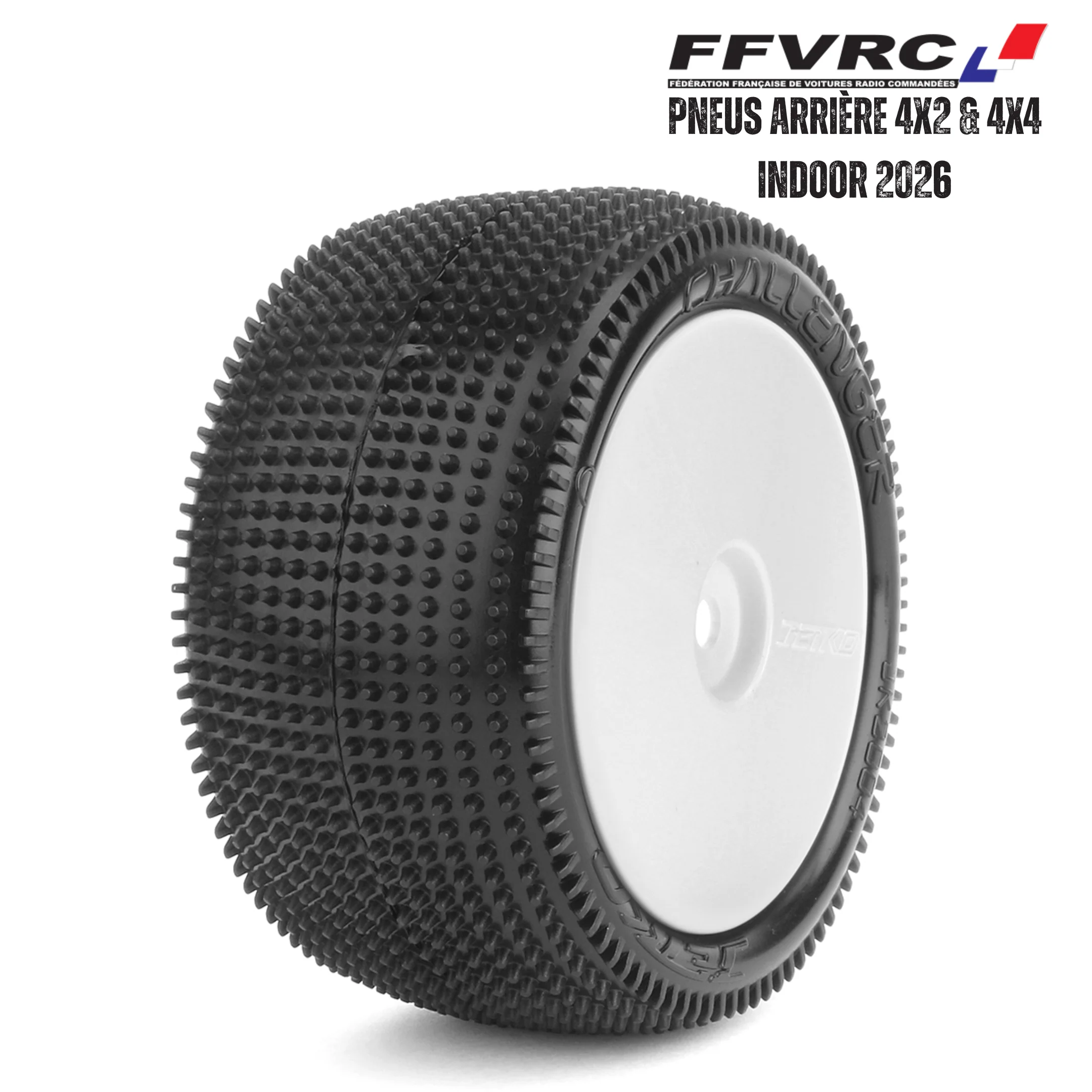 Jetko Pneus Challenger Arrière EOS Jaune Indoor FFVRC 2026 + Jantes (x2) JK2004EGW