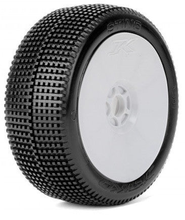 Jetko Pneus Sting + Jantes Revo Blanches Buggy 1/8 (x2)