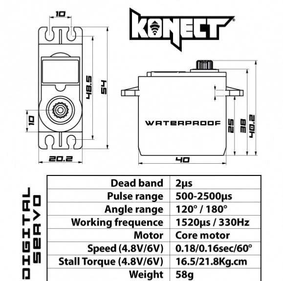 Konect Servo 21kg 0.16s Digital KN-2113LVWP - Image 3