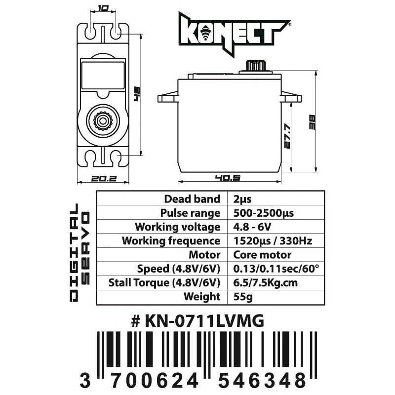 Konect Servo 7kg 0.11s Digital KN-0711LVMG - Image 2