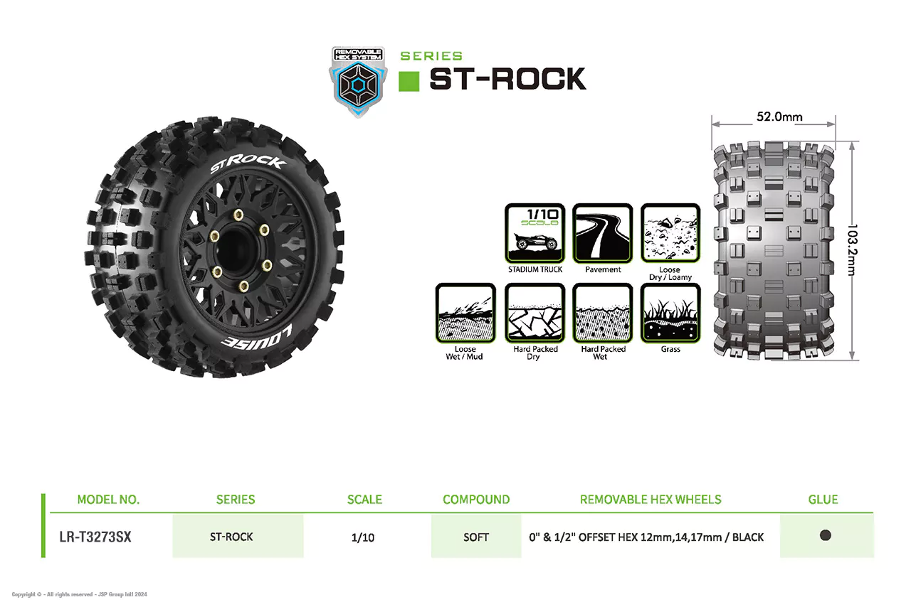 Louise RC Pneus 1/10 St-Rock + Jantes 2.8 LR-T3273SX - Image 5