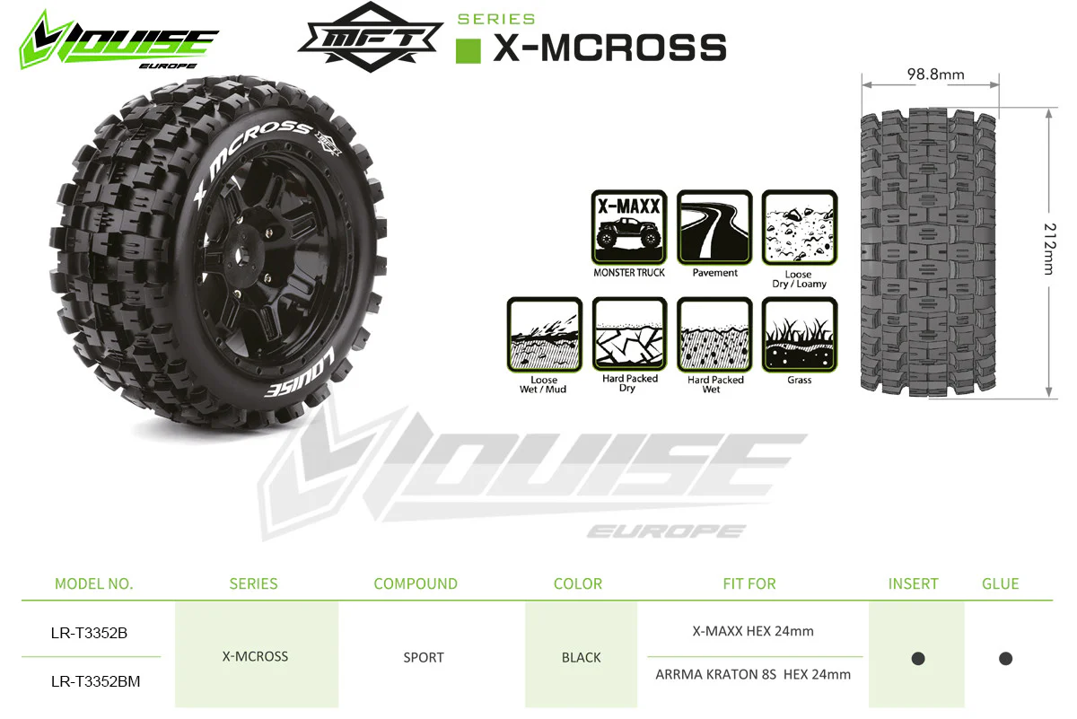Louise RC Pneus X-Mcross MFT + Jantes Kraton 8S (x2) LR-T3352BM - Image 3