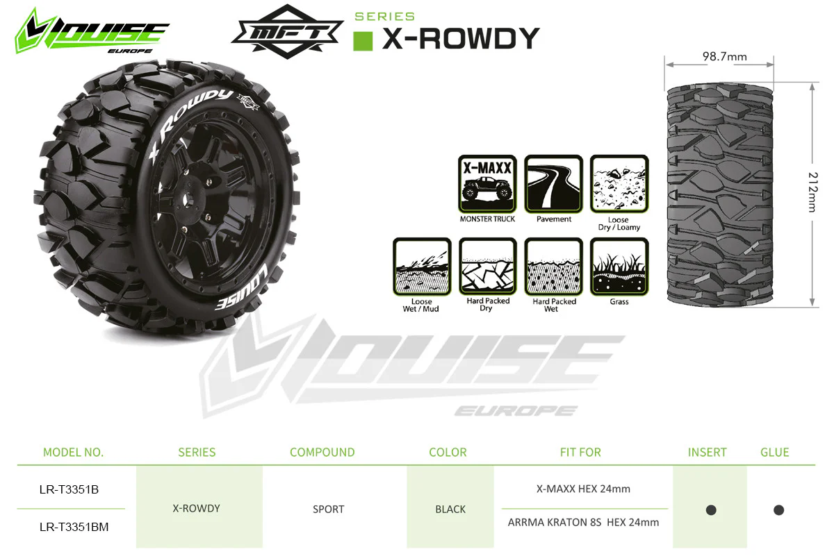 Louise RC Pneus X-Rowdy MFT + Jantes X-Maxx (x2) L-T3351B - Image 3