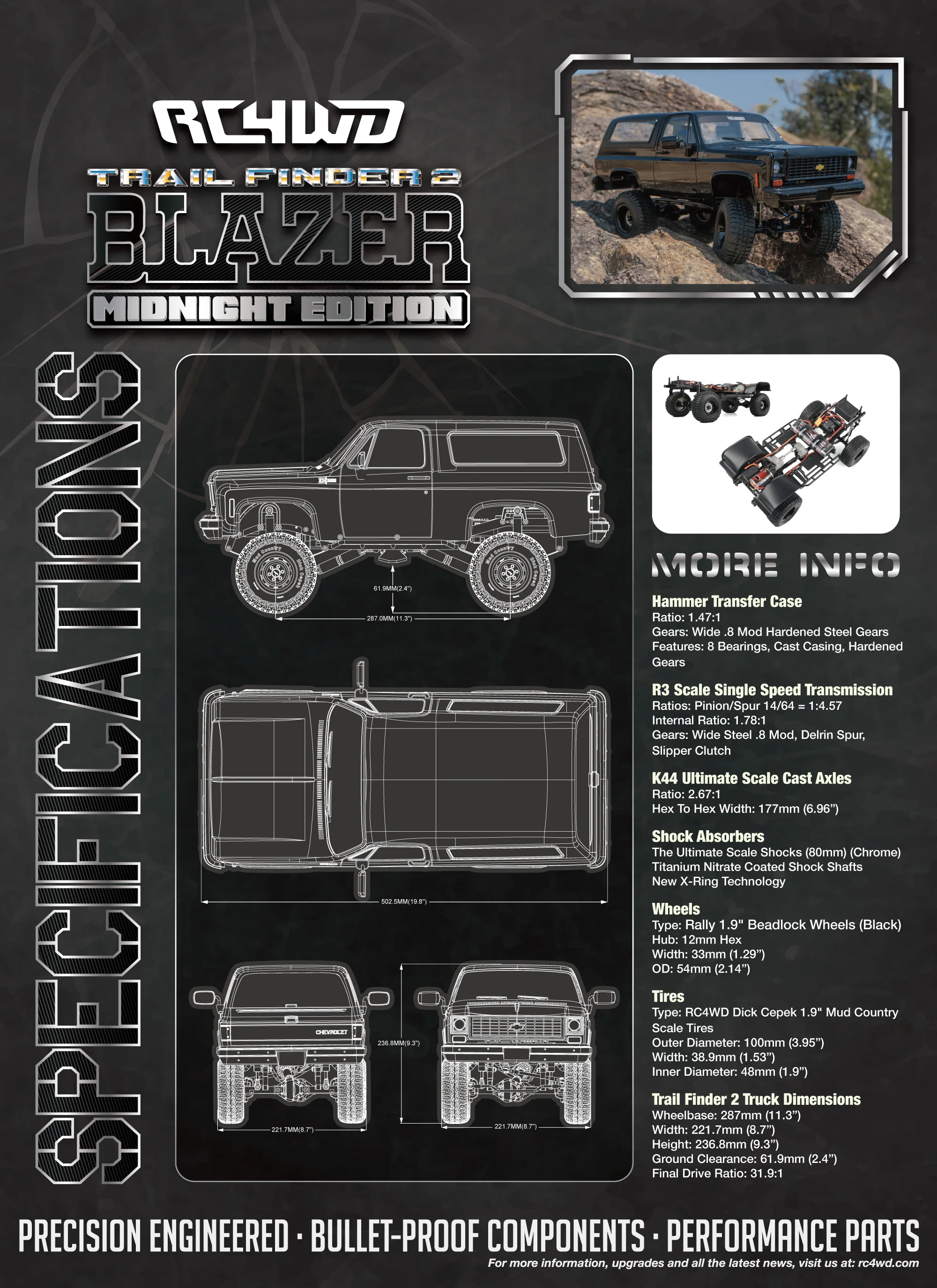RC4WD Scale Trail Finder 2 Chevrolet Blazer Midnight Edition RTR Z-RTR0068 - Image 8