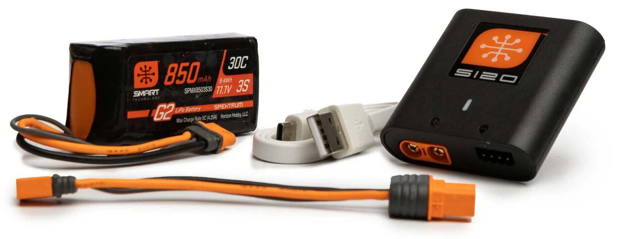 Spektrum Combo Chargeur Smart S120 + Lipo Smart G2 11.1v 850mah 30C IC2