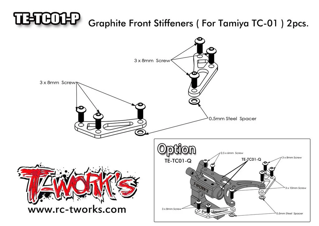 T-Work's Platines de Renforts Carbone Tamiya TC-01 (x2) TE-TC01-P - Image 3