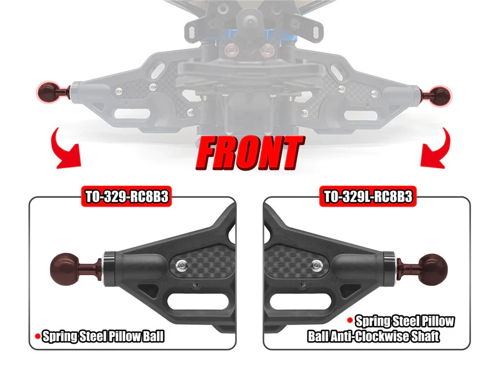 T-Work's Rotule Fusée Traitée/Allégée à Pas Inversé (x2) RC8 TO-329L-RC8