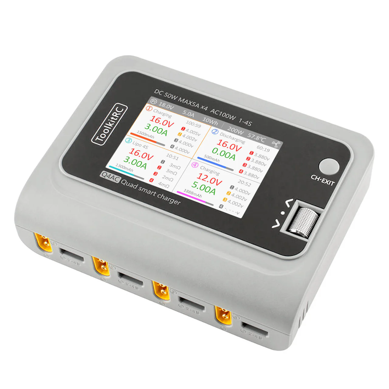 ToolkitRC Chargeur Quad Q4AC 1-4S 5A 200W AC/DC 12000