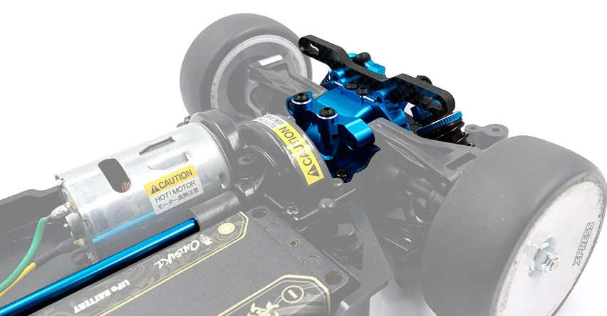 Yeah Racing Capot de cellule Alu Bleu + Support amortisseurs carbone Tamiya TT-02 TATT-061BU - Image 2